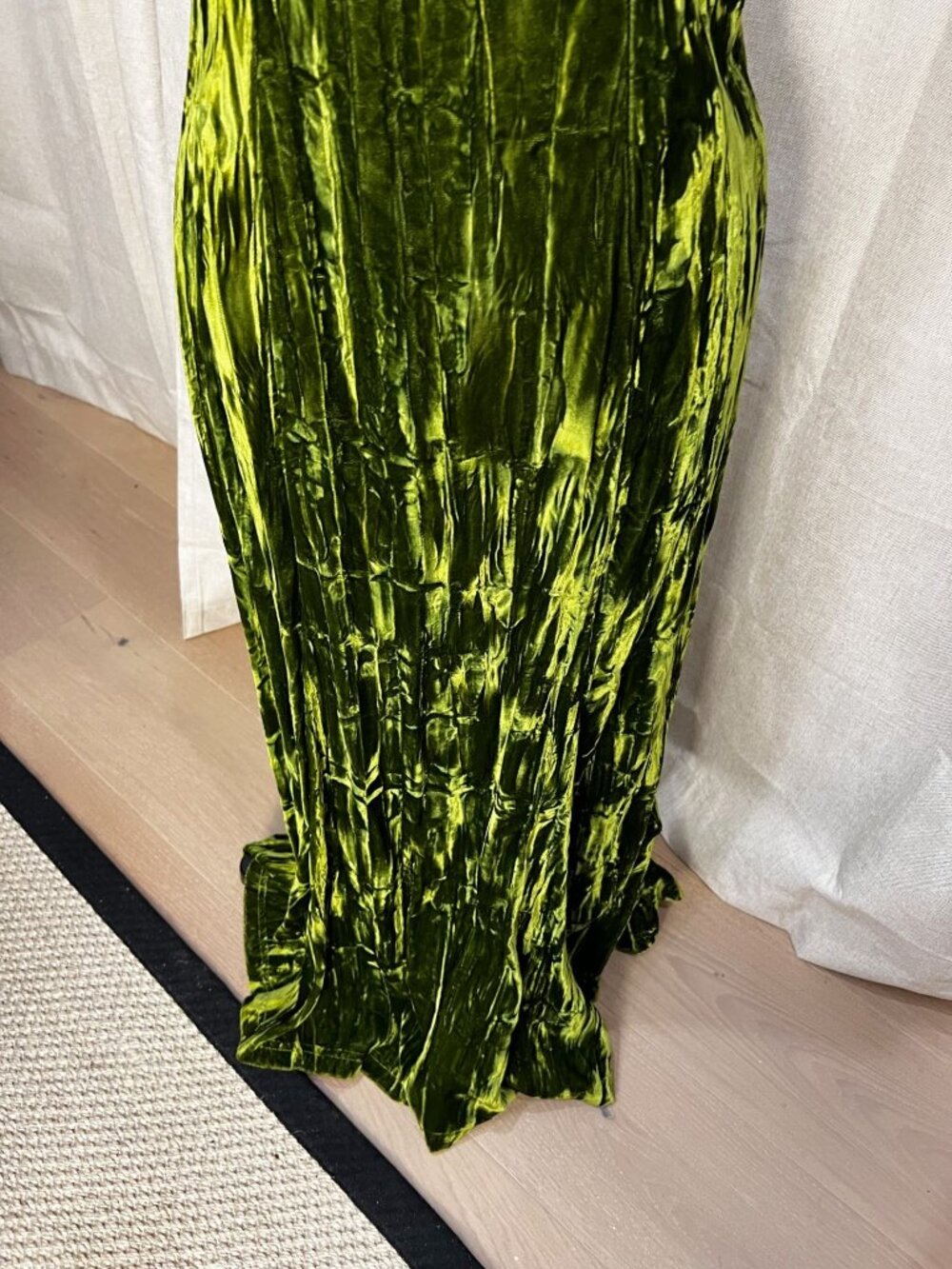 Rare Vtg 80's BETSEY JOHNSON PUNK LABEL Velvet Low Back Maxi Dress M Green USA - Picture 3 of 9